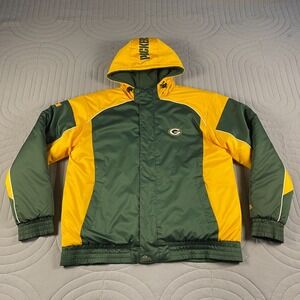 Green Bay Packers Coat Mens XL Hooded Puffer NFL Team Apparel Green Gold Winter